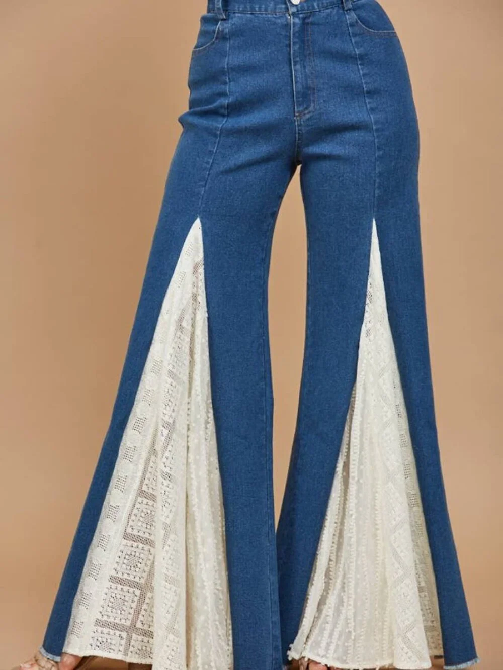 Lace Detail Wide Leg Jeans